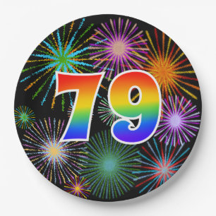 79e evenement - Fun, kleurrijk, vet, regenboog 79 Papieren Bordje
