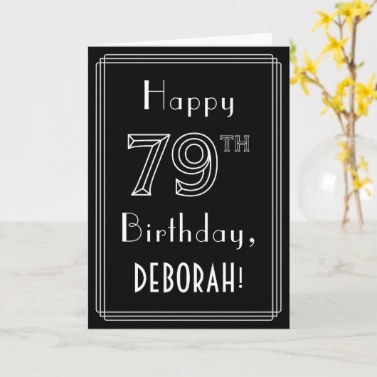 79e verjaardag: Art Deco Style # 79 en aangepaste  Kaart (Gele Bloem)