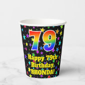 79e verjaardag: Fun Stars Pattern en Rainbow 79 Papieren Bekers (Achterkant)