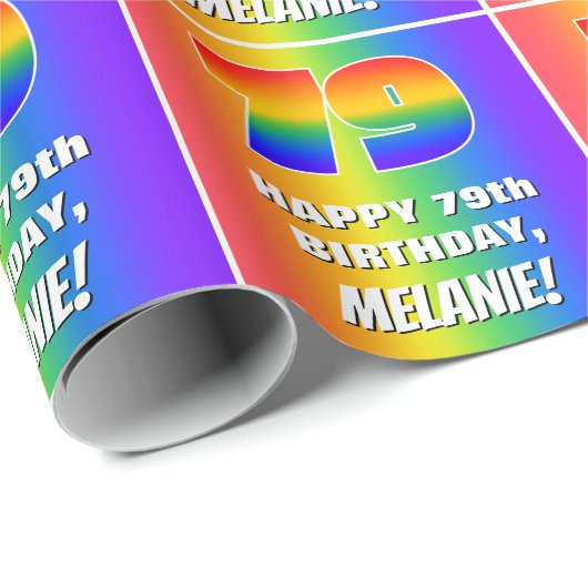 79e verjaardag: kleurrijk, vun regenboogpatroon # cadeaupapier (Rol Hoek)