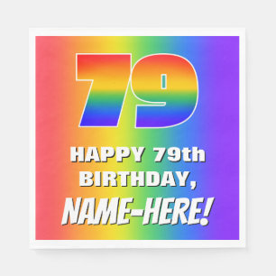 79e verjaardag: kleurrijk, vun regenboogpatroon #  servet