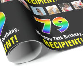 79e verjaardag: Regenboog "79"; Aangepaste foto's Cadeaupapier (Rol Hoek)