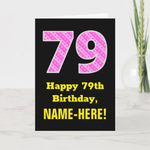 79e verjaardag: roze strepen en harten "79" + naam kaart