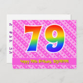 79e verjaardag: Roze strepen & harten, Regenboog 7 Briefkaart (Voorkant / Achterkant)