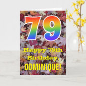 79e verjaardag; rustieke herfstbladeren; regenboog kaart (Gele Bloem)
