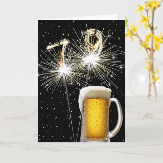 79e Verjaardag Sparklers Met Bier Mok Kaart (Gele Bloem)