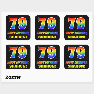 79e verjaardag: Vet, Vun, eenvoudig, Regenboog 79 Vierkante Sticker