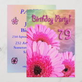 79ème anniversaire invitation à la fête avec fleur (Devant / Derrière)
