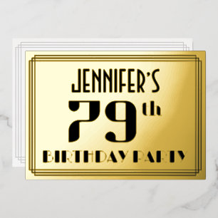 79ste verjaardagsfeest: Art Deco-look “79” en naam Folie Uitnodiging