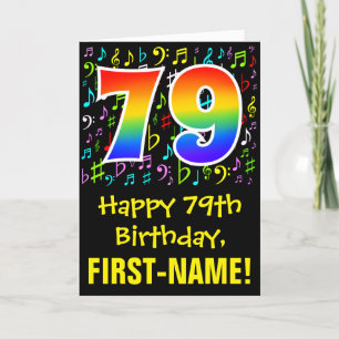 79th Birthday: Colorful Music Symbols + Rainbow 79 Kaart