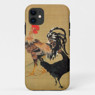 7. 大鶏雌雄図, 若冲 Paar Kippen, Jakuchū iPhone 11 Hoesje