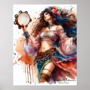 *~* 7 A100 Psychische Boho Gypsy Tambourine Dancer Poster