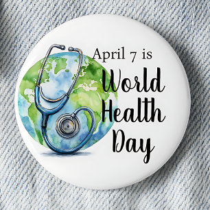 7 april Wereldgezondheidsdag Wereldbol Stethoscoop Ronde Button 5,7 Cm