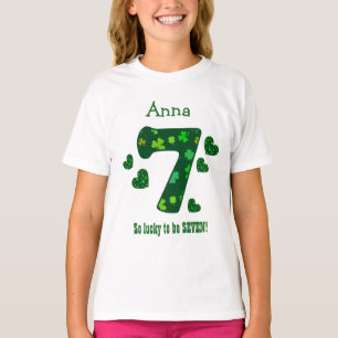 7 Birthday Girl Shamrock Number Custom Name V20A T-shirt