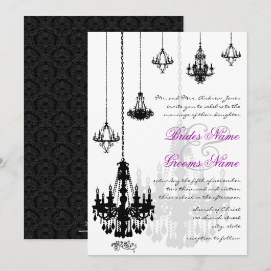 7 Black Chandeliers Wedding Invitations Kaart (Voorkant / Achterkant)