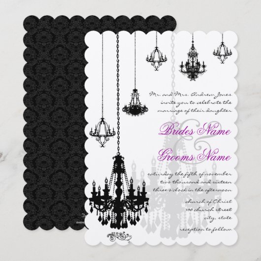 7 Black Chandeliers Wedding Invitations Kaart (Voorkant / Achterkant)