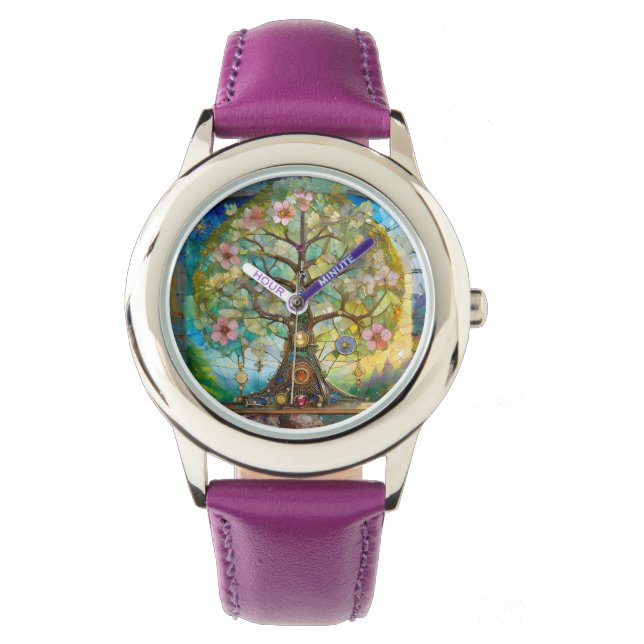 7 Chakra bloeiende levensboom Horloge (Voorkant)