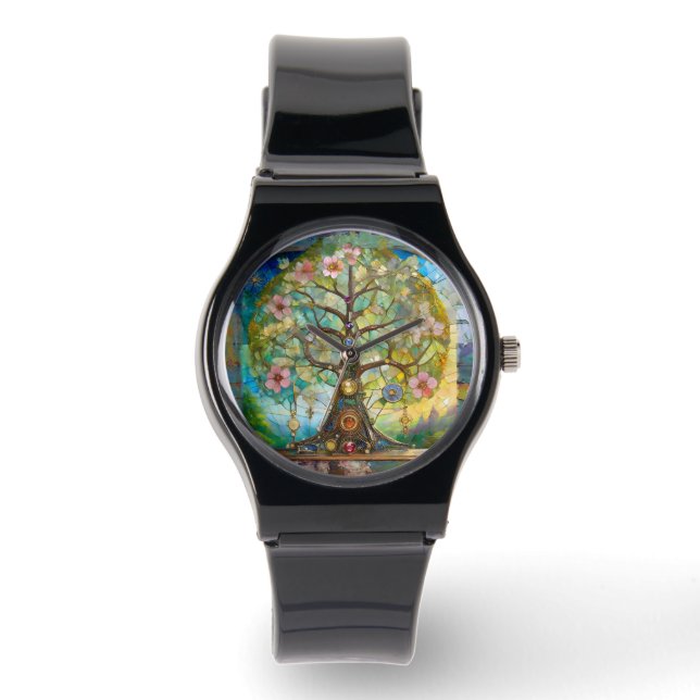 7 Chakra bloeiende levensboom Horloge (Voorkant)
