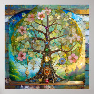 7 Chakra bloeiende levensboom Poster