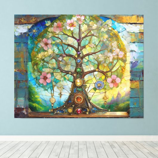 7 Chakra Blossoming Tree Of Life Canvas Afdruk (Insitu (Houten vloer))