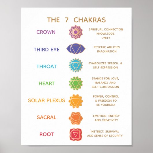 7 Chakra Guide Beschrijving Grafiek -  Poster (Voorkant)
