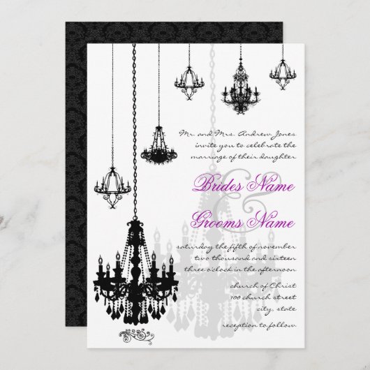 7 Chandeliers noirs Invitations de mariage (Devant / Derrière)