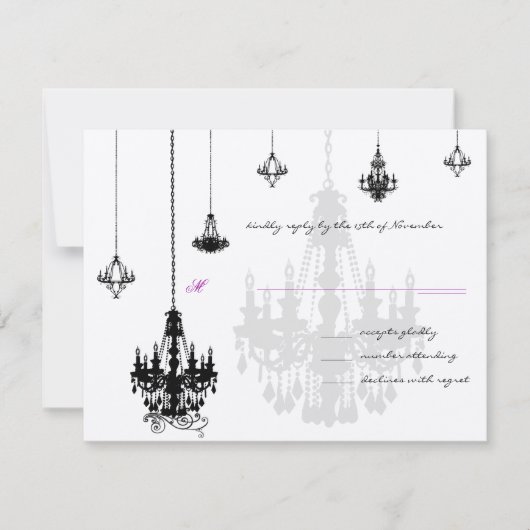 7 Chandeliers Noirs Mariage Cartes RSVP (Devant)