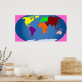 7 Continenten afdrukken op 3 ft bij 1,2 ft Poster (Keuken)
