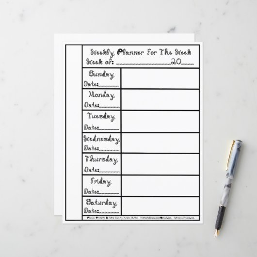 7-daagse Black Fabric Font Weekly Planner Statione (Voorkant / Achterkant in situ)