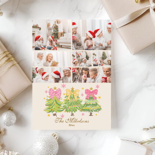 7 Foto Bright Ribbon Trees Holiday Family Feestdagenkaart
