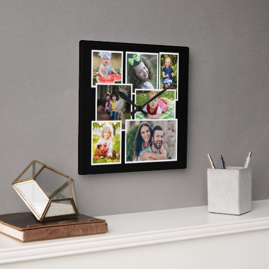 7 Foto Collage Black Creëer Vierkante Klok (Kantoor)