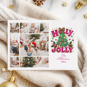 7 Foto Glitter Leopard Bow Holly Jolly Feestdagenkaart