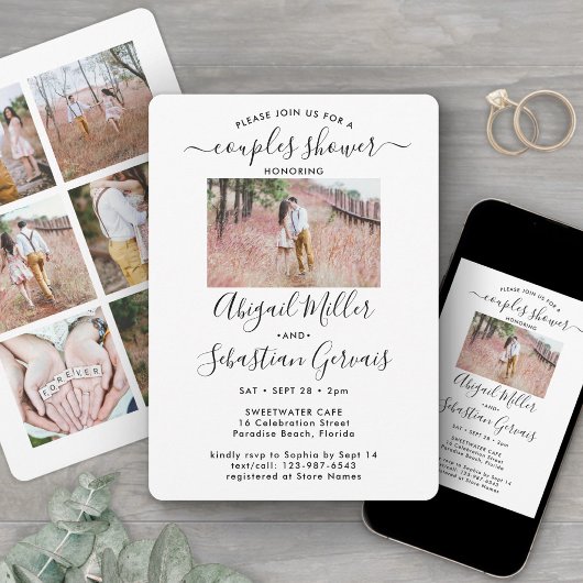 7 Foto Koppels Bruiloft Borrel Chic Modern Script Kaart