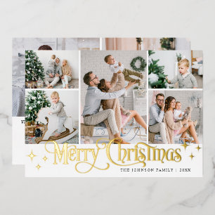 7 FOTO Sparkle Merry KerstGold Folie Feestdagenkaart