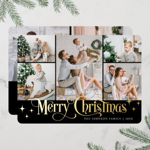 7 FOTO Sparkle Merry KerstGold Folie Feestdagenkaart