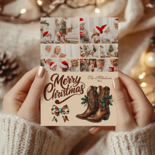 7 Foto Westerse Strik en Laarzen Kerstmis Feestdagenkaart