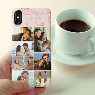7 Fotocollage op roze marmer iPhone XS Max Hoesje