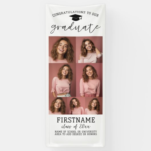 7 Fotos Collage Afstuderen Modern Minimaal Wit Spandoek (Verticaal)