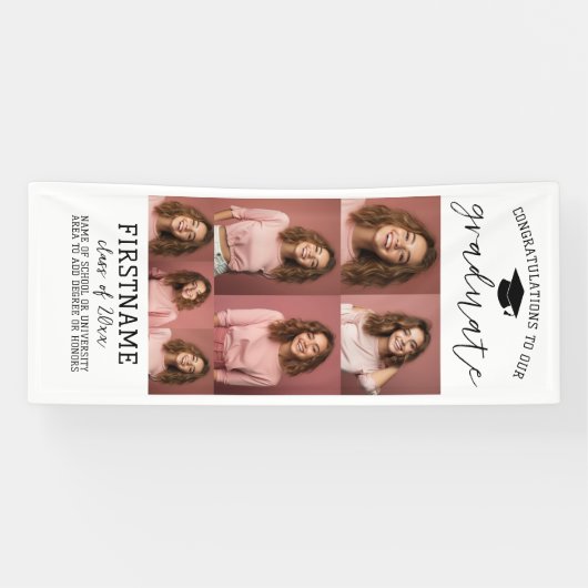 7 Fotos Collage Afstuderen Modern Minimaal Wit Spandoek (Horizontaal)