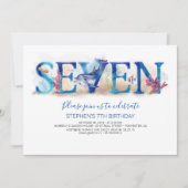 7 Invitation d'anniversaire Bleu profond sous la v (Devant)