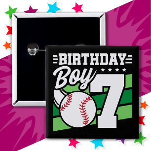 7 Jaar Oud Baseball Party Thema 7e Verjaardag Jong Vierkante Button 5,1 Cm