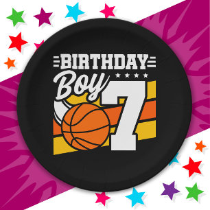 7 Jaar Oud Basketbal Party Thema 7e Verjaardag Jon Papieren Bordje