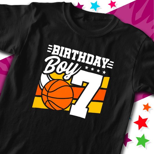 7 Jaar Oud Basketbal Party Thema 7e Verjaardag Jon T-shirt
