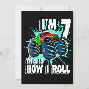 7 Jaar Oud Verjaardagscadeau voor Monster Truck Bo Kaart