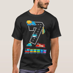 7 jaar oud vervoer verjaardag auto trein plan t-shirt