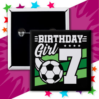 7 Jaar Oud Voetbal Football Party 7e Verjaardag Me Vierkante Button 5,1 Cm