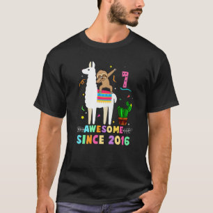 7 jaar Oude Dab Sloth Riding Unicorn 2016 7th Birt T-shirt
