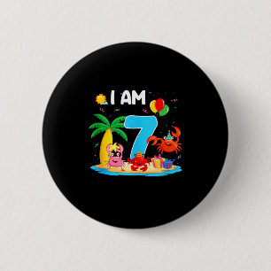 7 jaar oude krabbenliefhebber 7de krab thema stran ronde button 5,7 cm