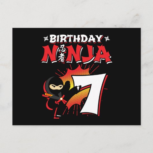 7 Jaar Oude Strips in Ninja Stijl 7e Verjaardag Briefkaart (Voorkant)