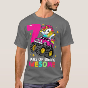 7 jaar oude Unicorn Riding Monster Ruck 7th Birthd T-shirt